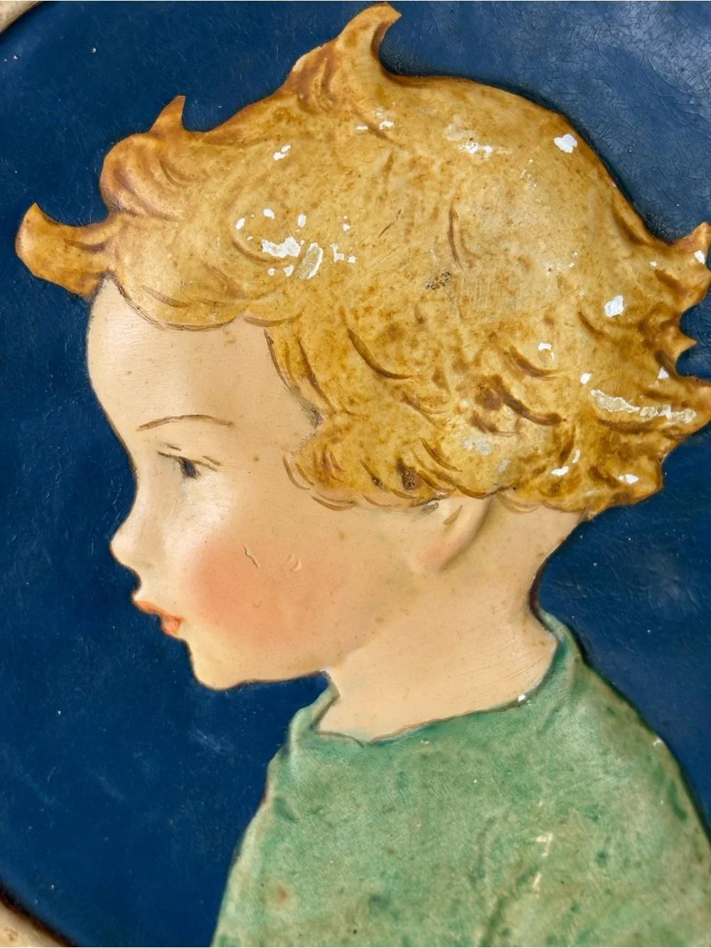 Vintage Plaster Wall Plaque/ Art Deco   Style-Child Portrait /Fruit & Star Boar